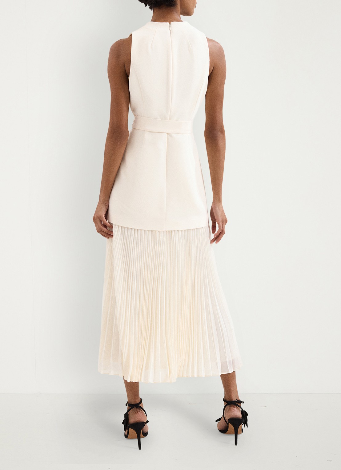 Phase Eight Pia midi jurk met strikceintuur en plooien - achterkant 7 ivory