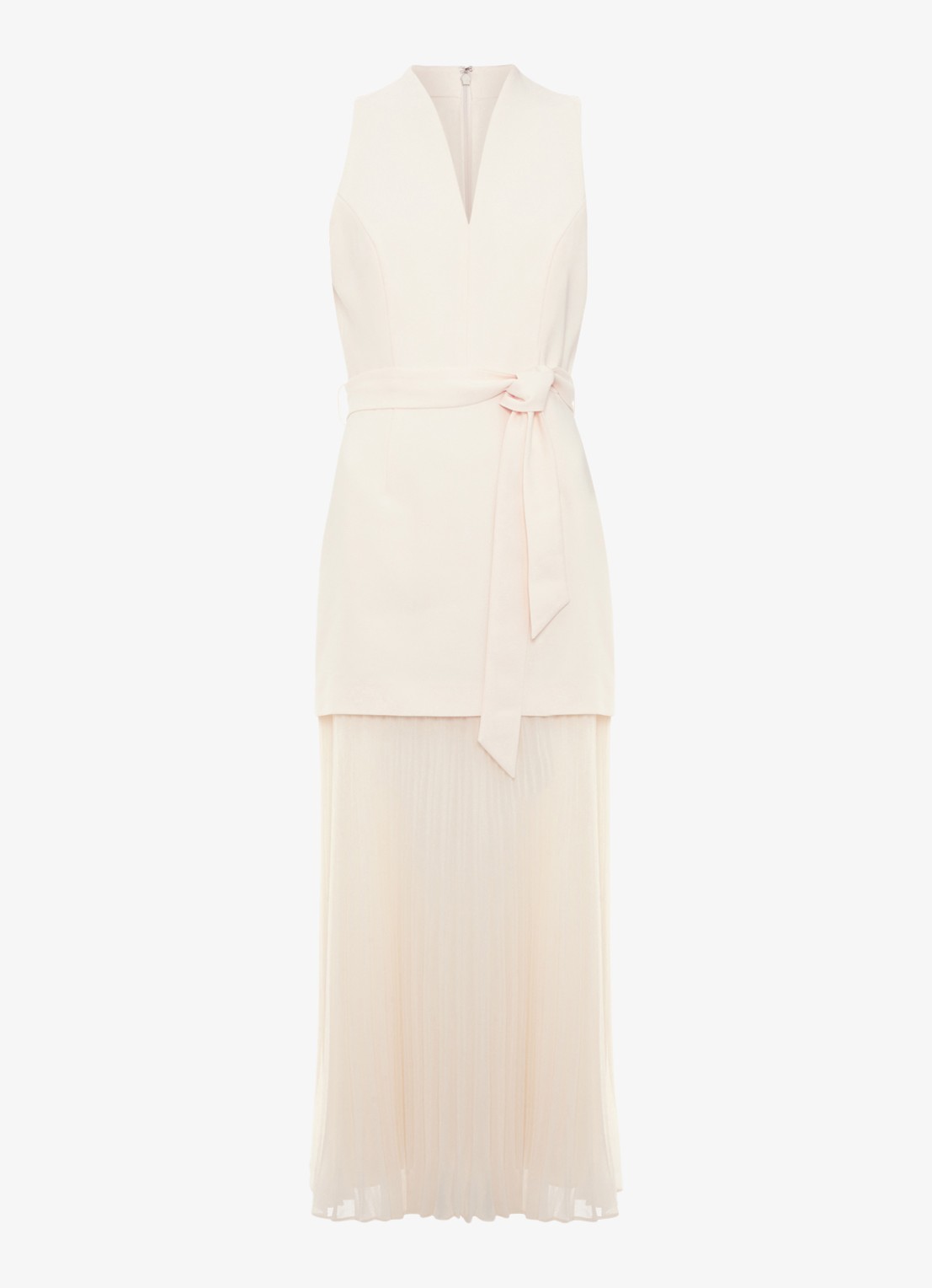 Phase Eight Pia midi jurk met strikceintuur en plooien - voorkant ivory