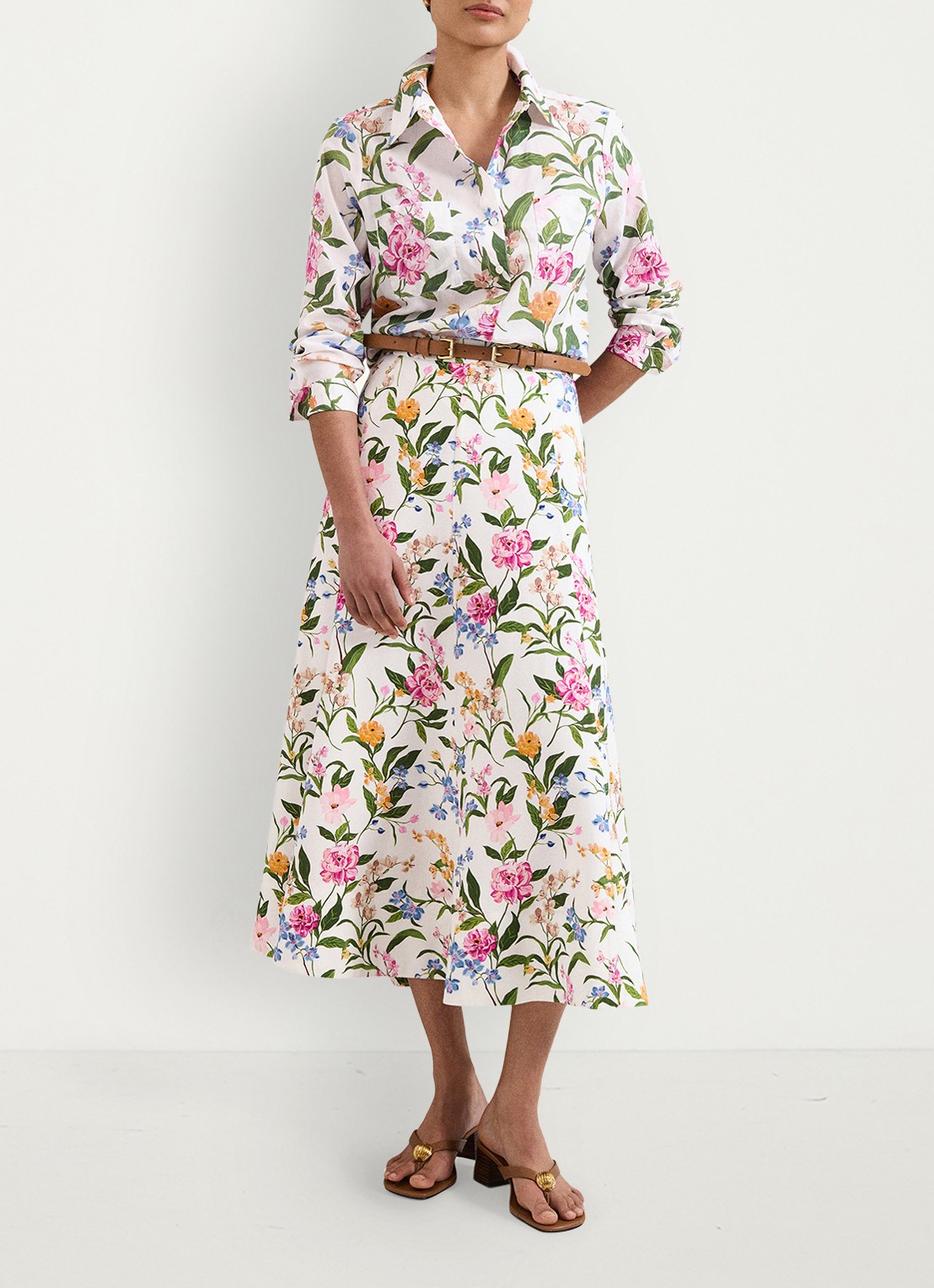 Phase Eight Piper midi rok met bloemenprint - voorkant 2 ivory