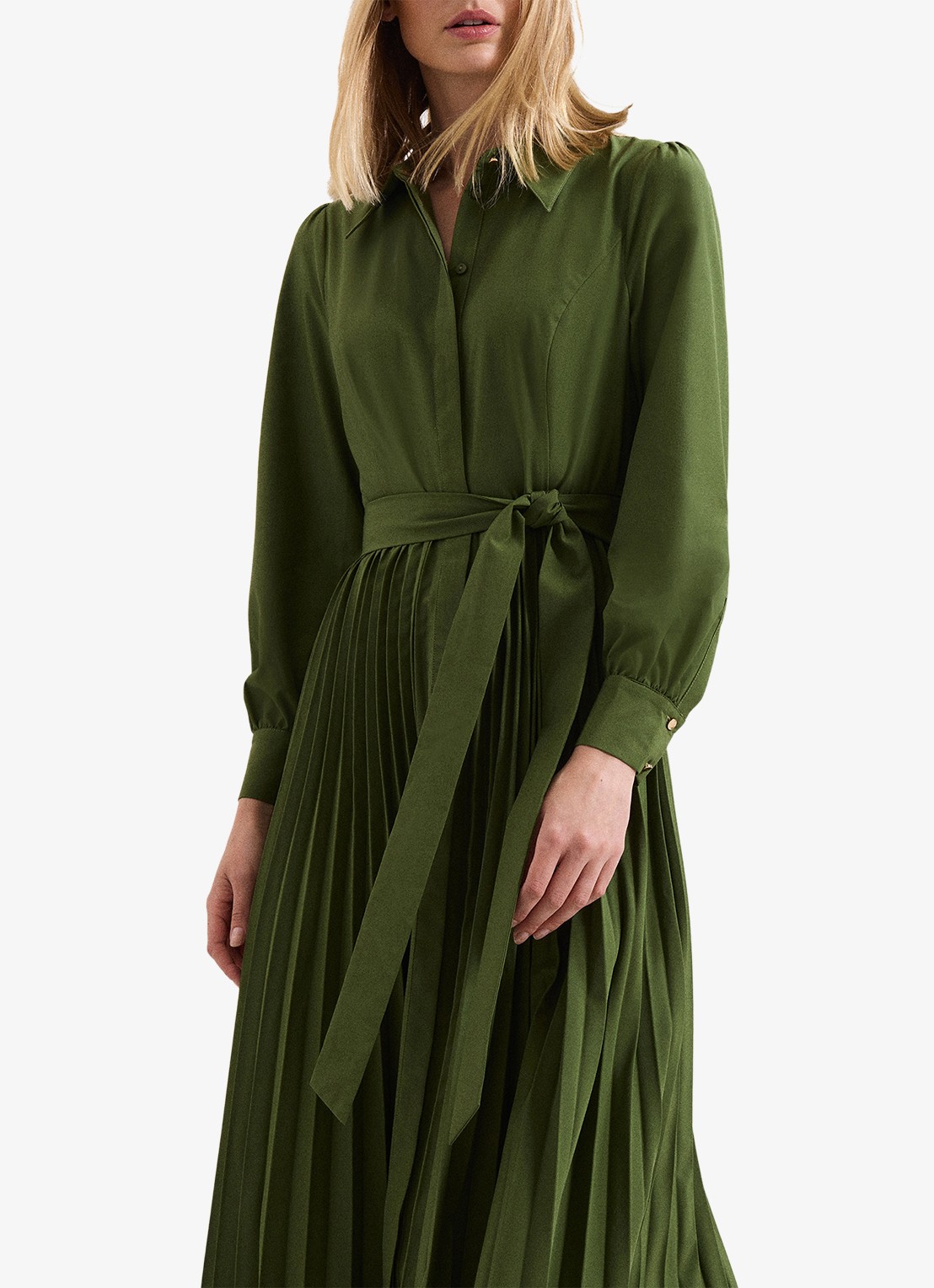 Phase Eight Pleated midi jurk met pofmouwen - detail 4 olijfgroen
