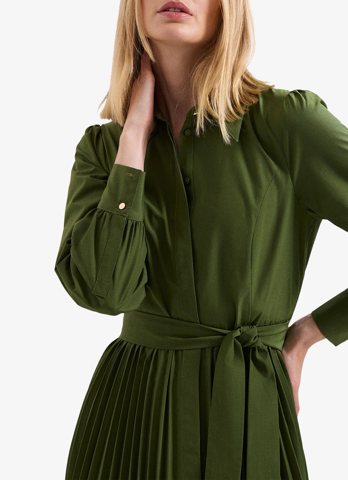 Phase Eight Pleated midi jurk met pofmouwen - detail 5 olijfgroen