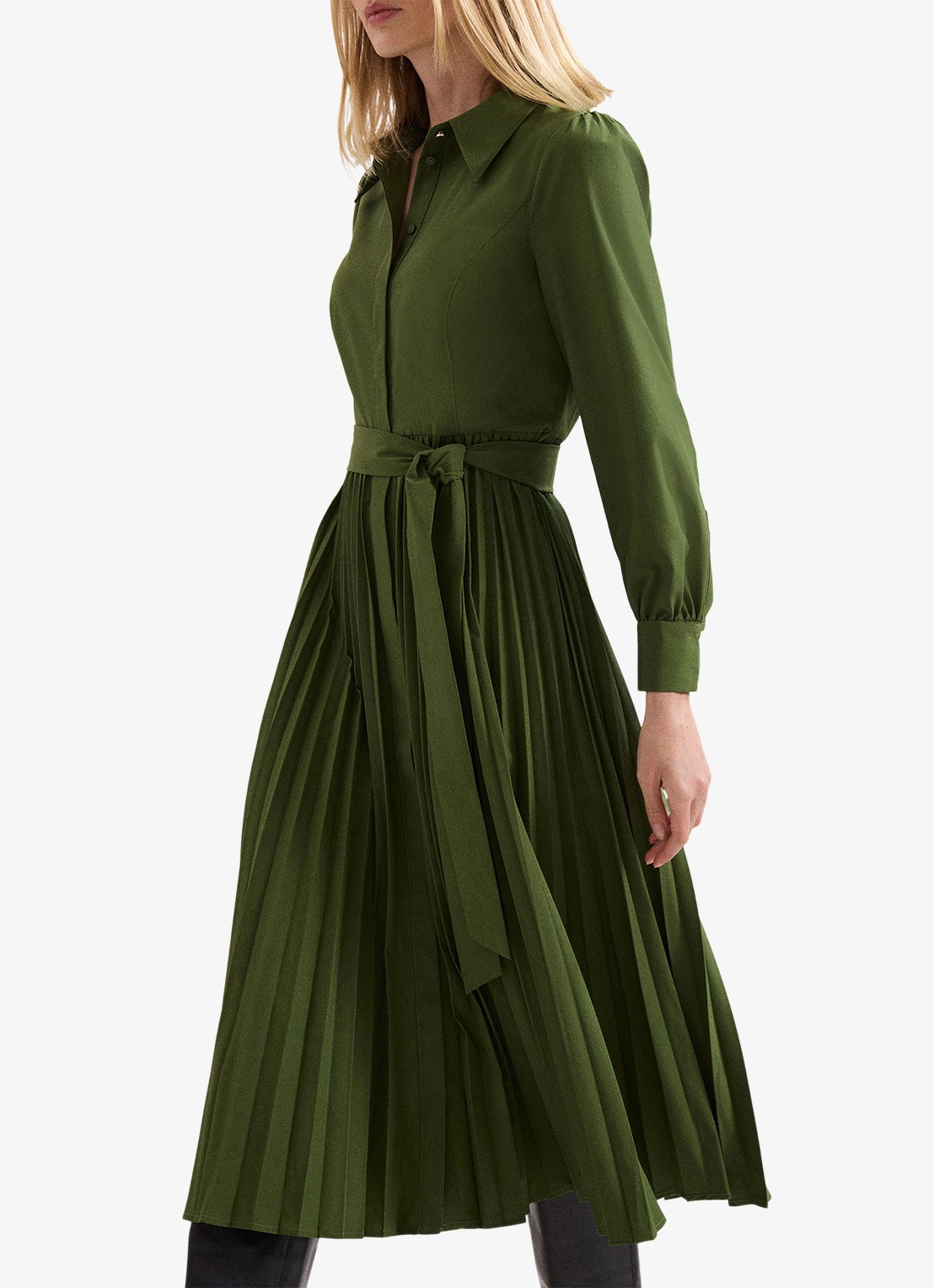 Phase Eight Pleated midi jurk met pofmouwen - detail 6 olijfgroen