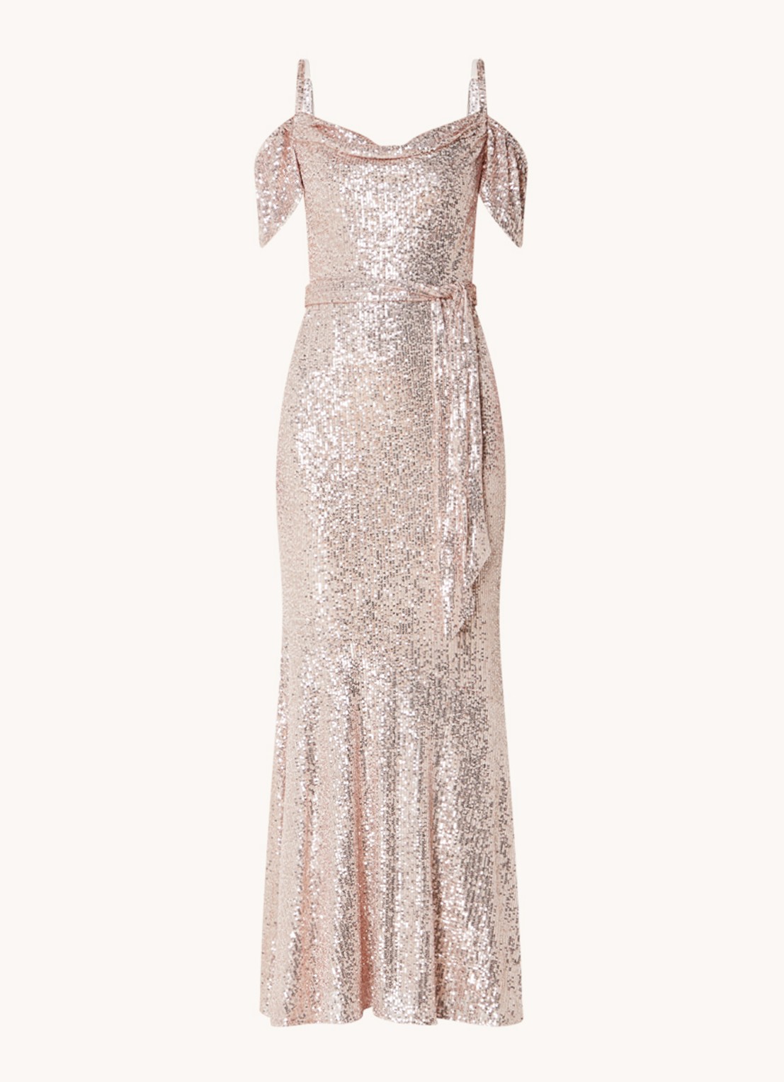 Phase Eight Poppy maxi jurk met pailletten en strikceintuur - voorkant 2 oudroze