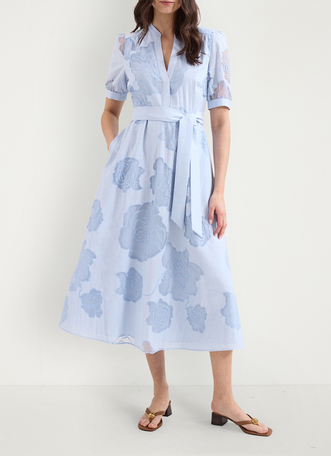 Phase Eight Queenie midi tuniekjurk met strikceintuur - voorkant 3 blue