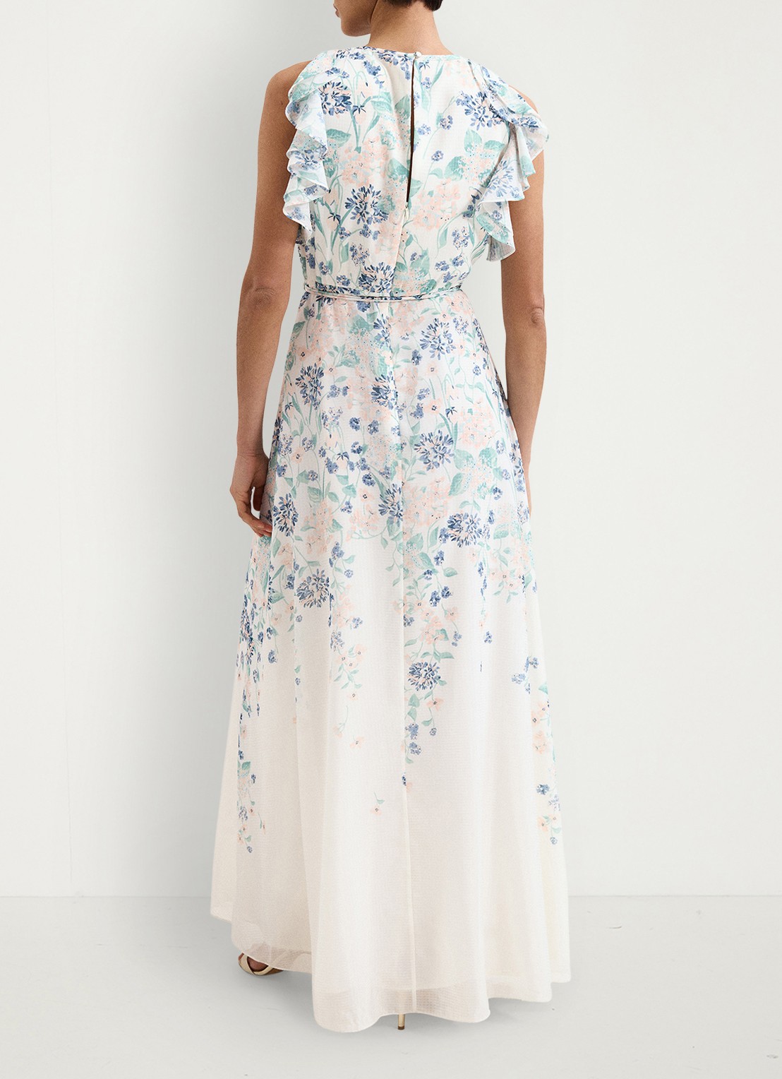 Phase Eight Rachel maxi jurk met bloemenprint en strikceintuur - achterkant 5 creme