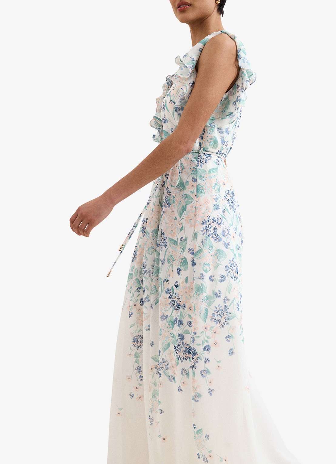 Phase Eight Rachel maxi jurk met bloemenprint en strikceintuur - detail creme