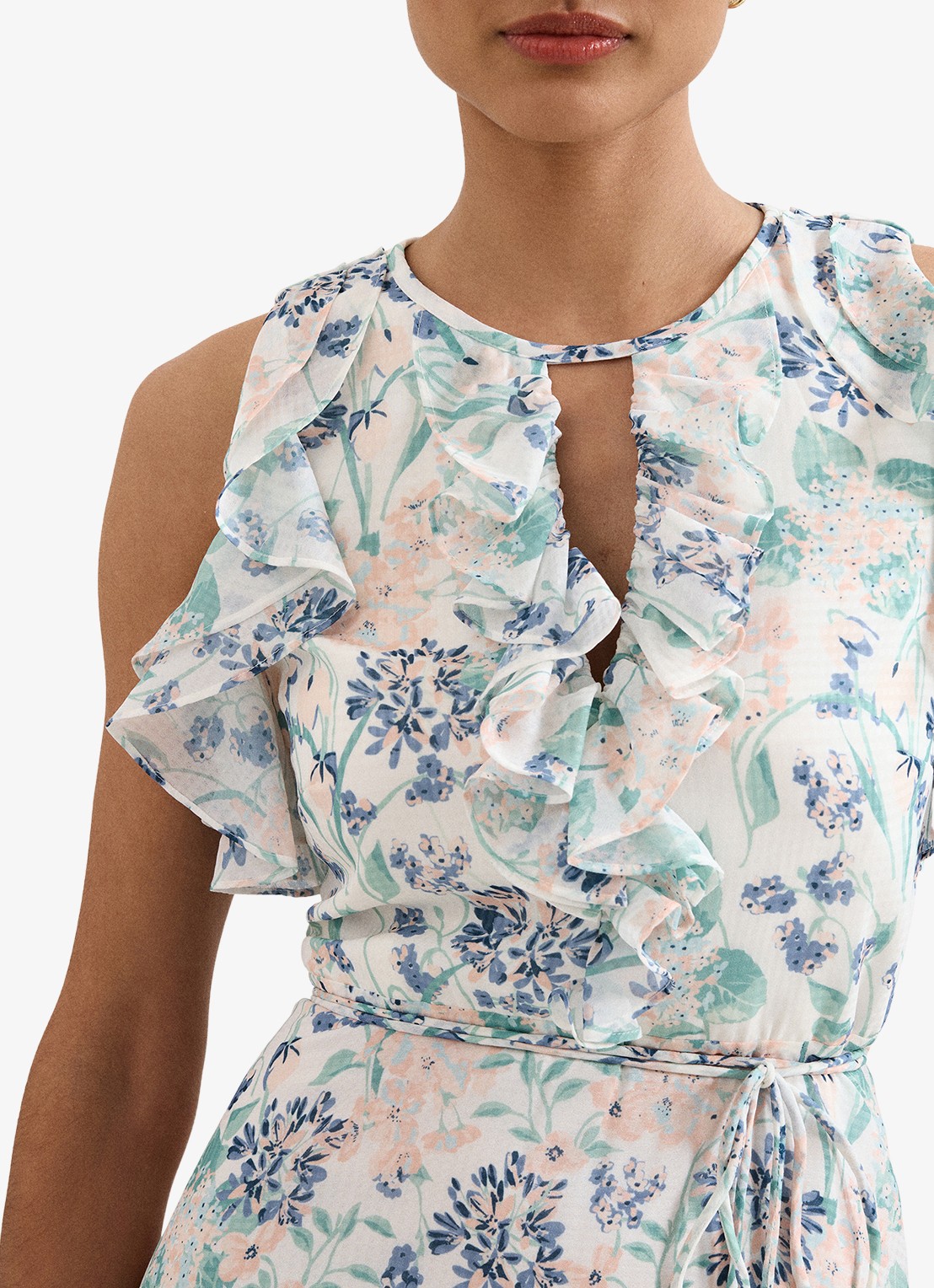 Phase Eight Rachel maxi jurk met bloemenprint en strikceintuur - detail 2 creme