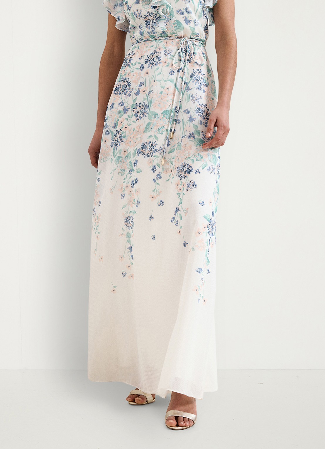 Phase Eight Rachel maxi jurk met bloemenprint en strikceintuur - detail 3 creme