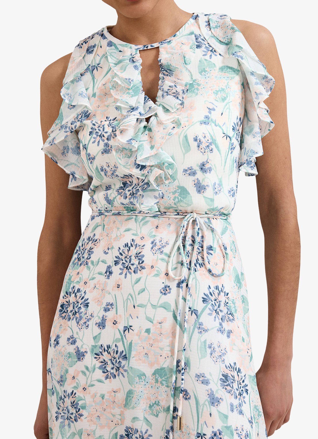 Phase Eight Rachel maxi jurk met bloemenprint en strikceintuur - detail 4 creme