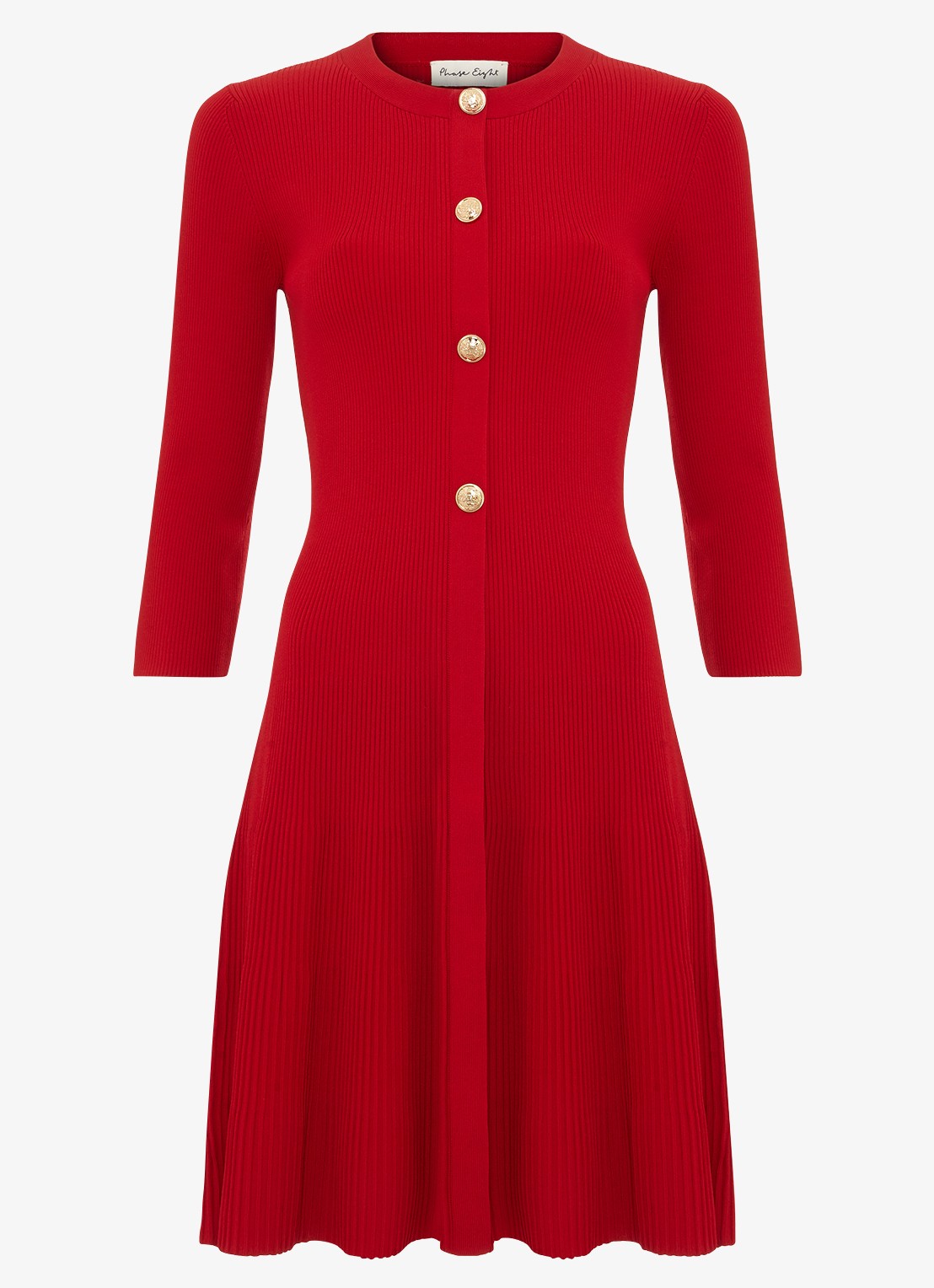 Phase Eight Rachel mini jurk met plooien - voorkant 6 koraalrood