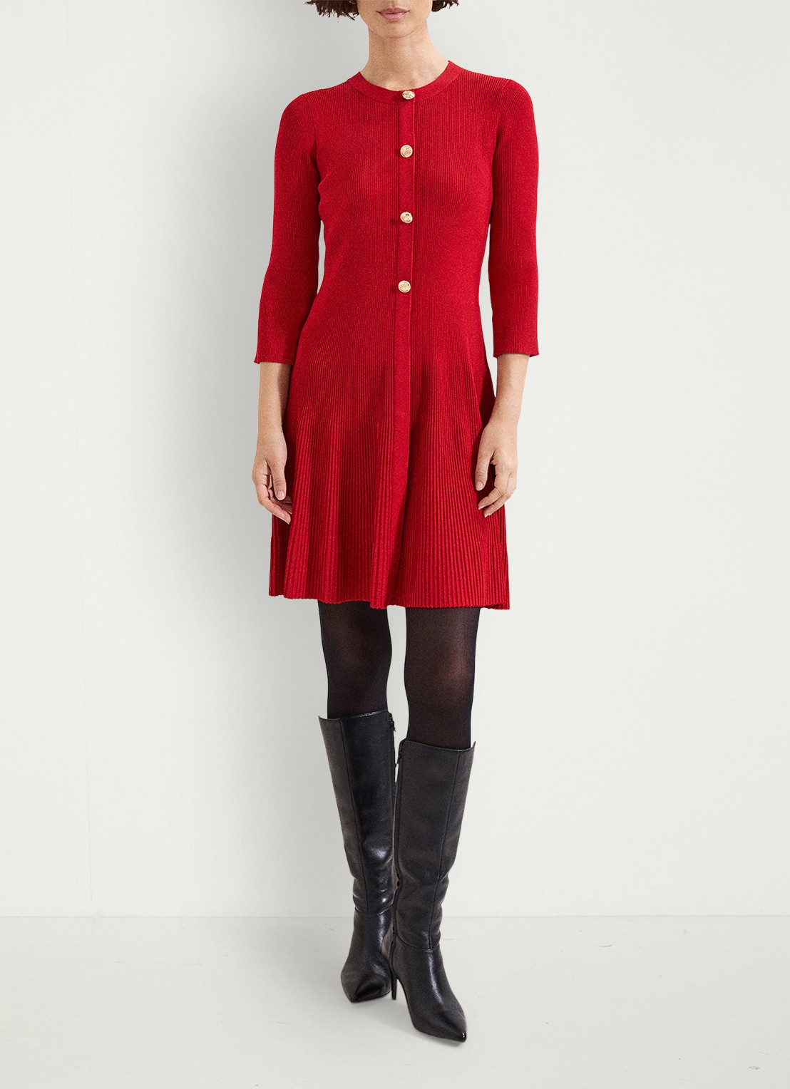 Phase Eight Rachel mini jurk met plooien - voorkant 7 koraalrood