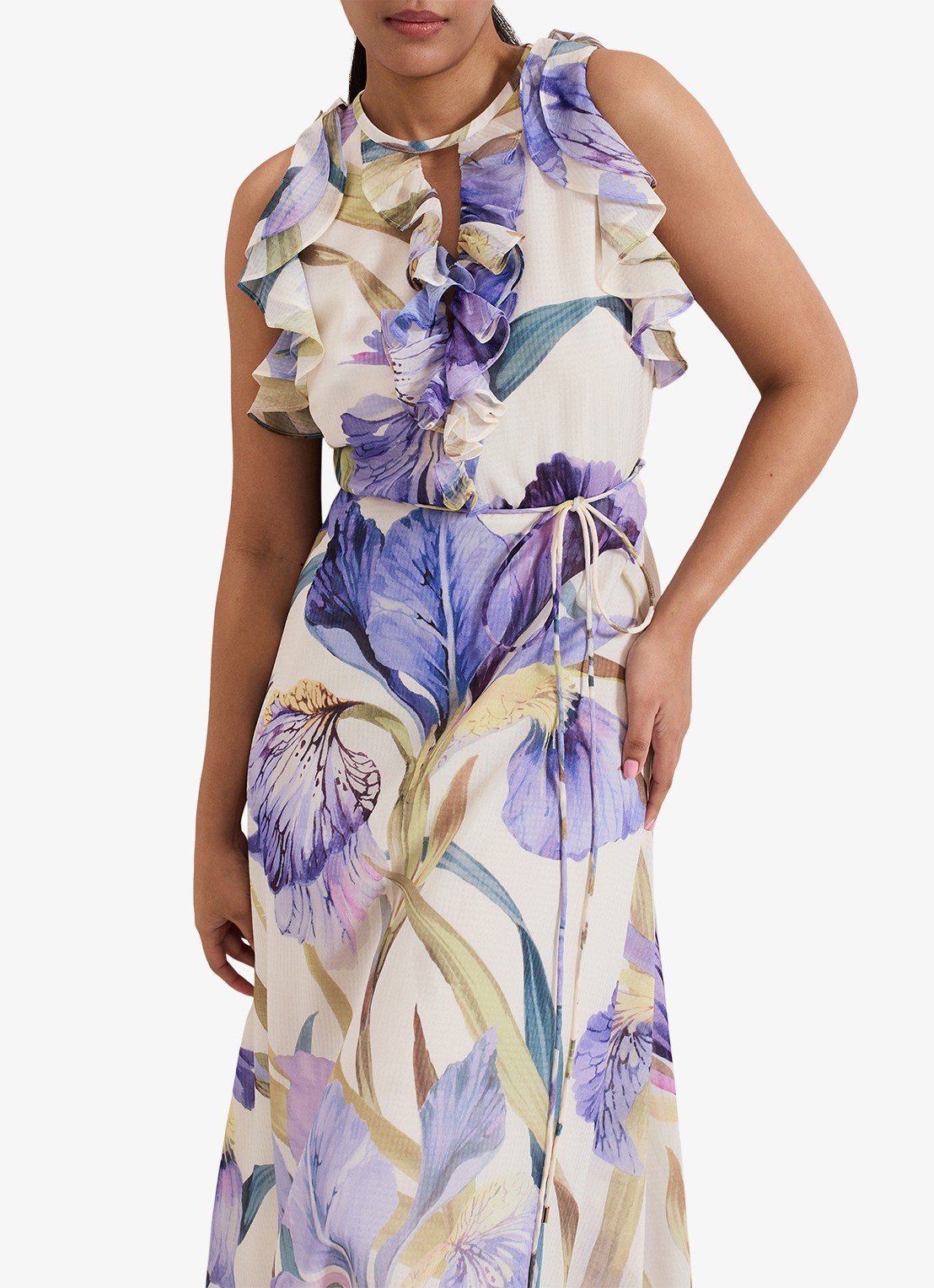 Phase Eight Rachel mouwloze maxi jurk met volant - detail 3 lavendel
