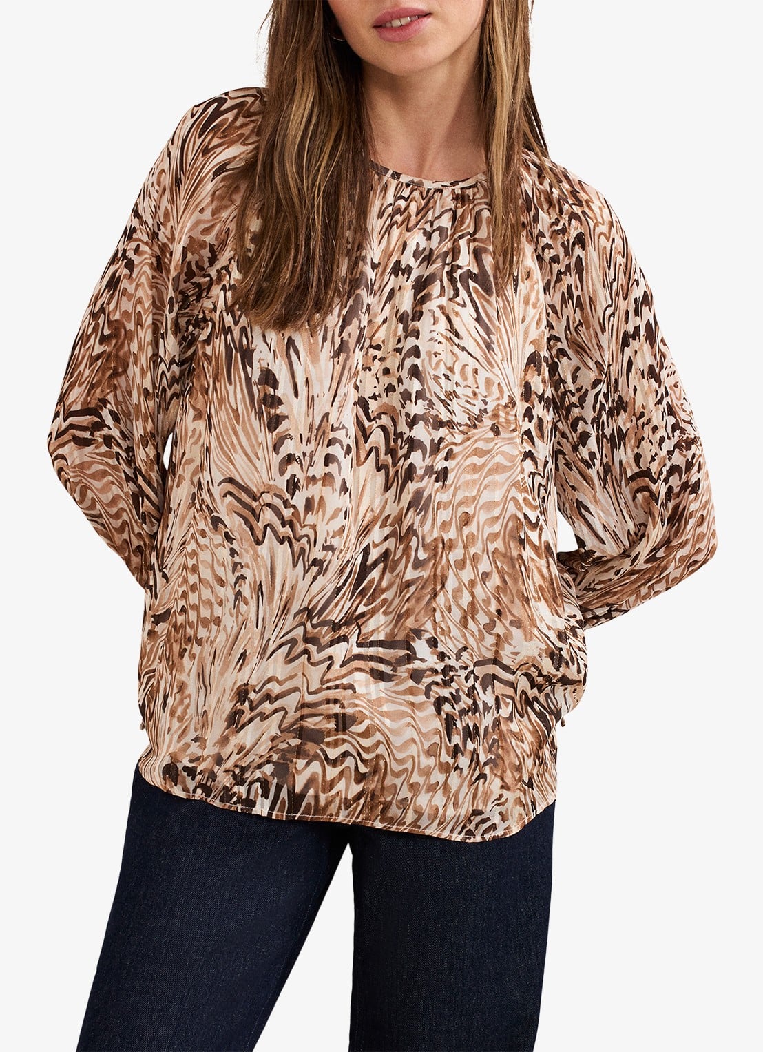Phase Eight Rafaella blouse met grafische print - detail 3 lichtbruin