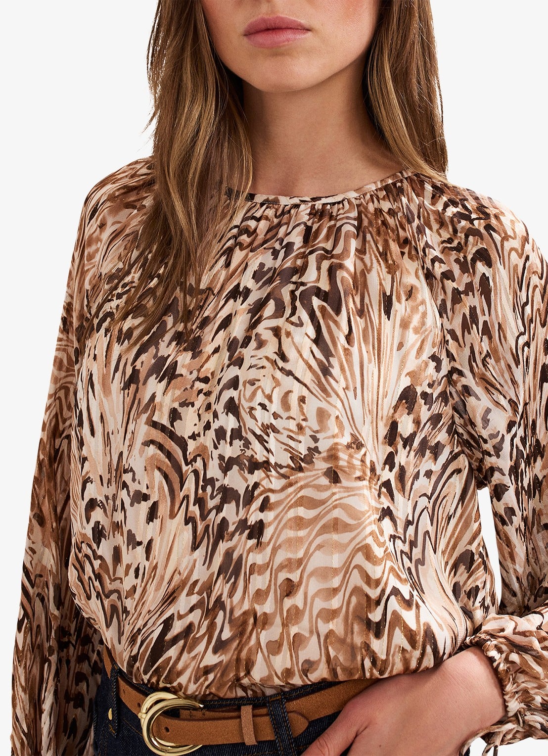 Phase Eight Rafaella blouse met grafische print - detail 5 lichtbruin