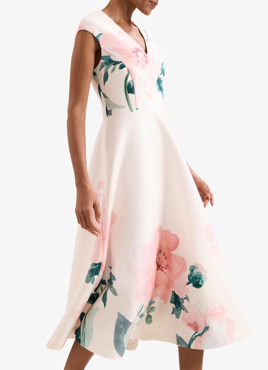 Phase Eight Rakhi Scuba Floral midi jurk met print - detail oudroze