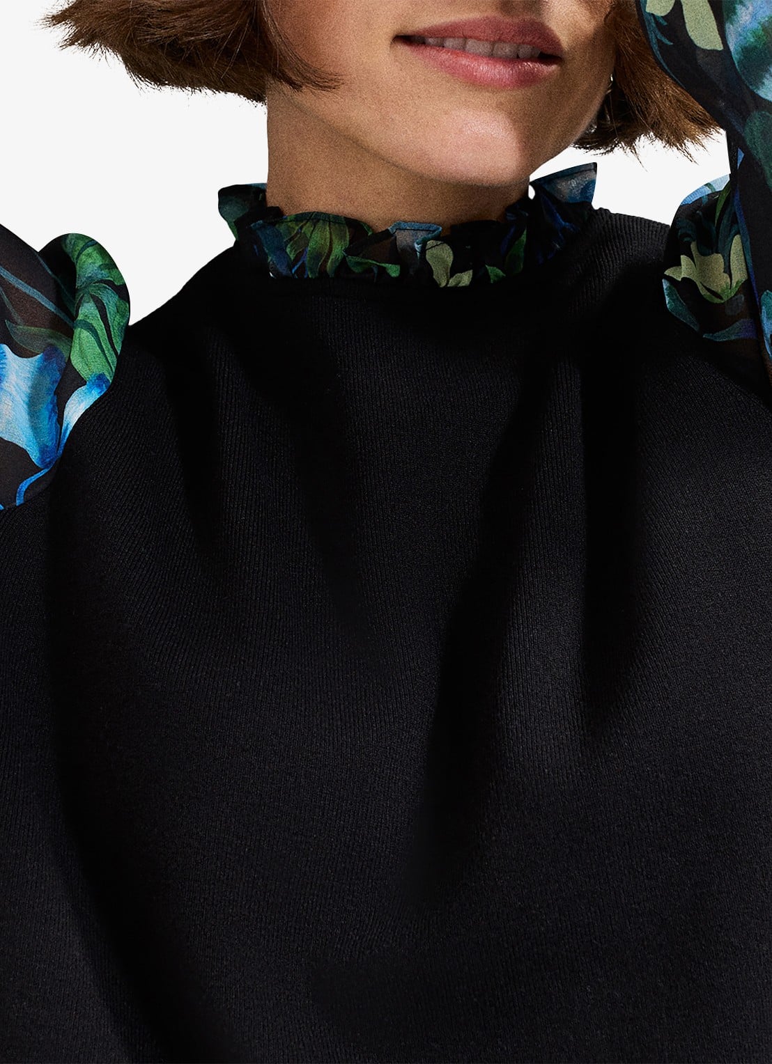 Phase Eight Ramona midi jurk met ballonmouw en bloemenprint - detail 2 zwart