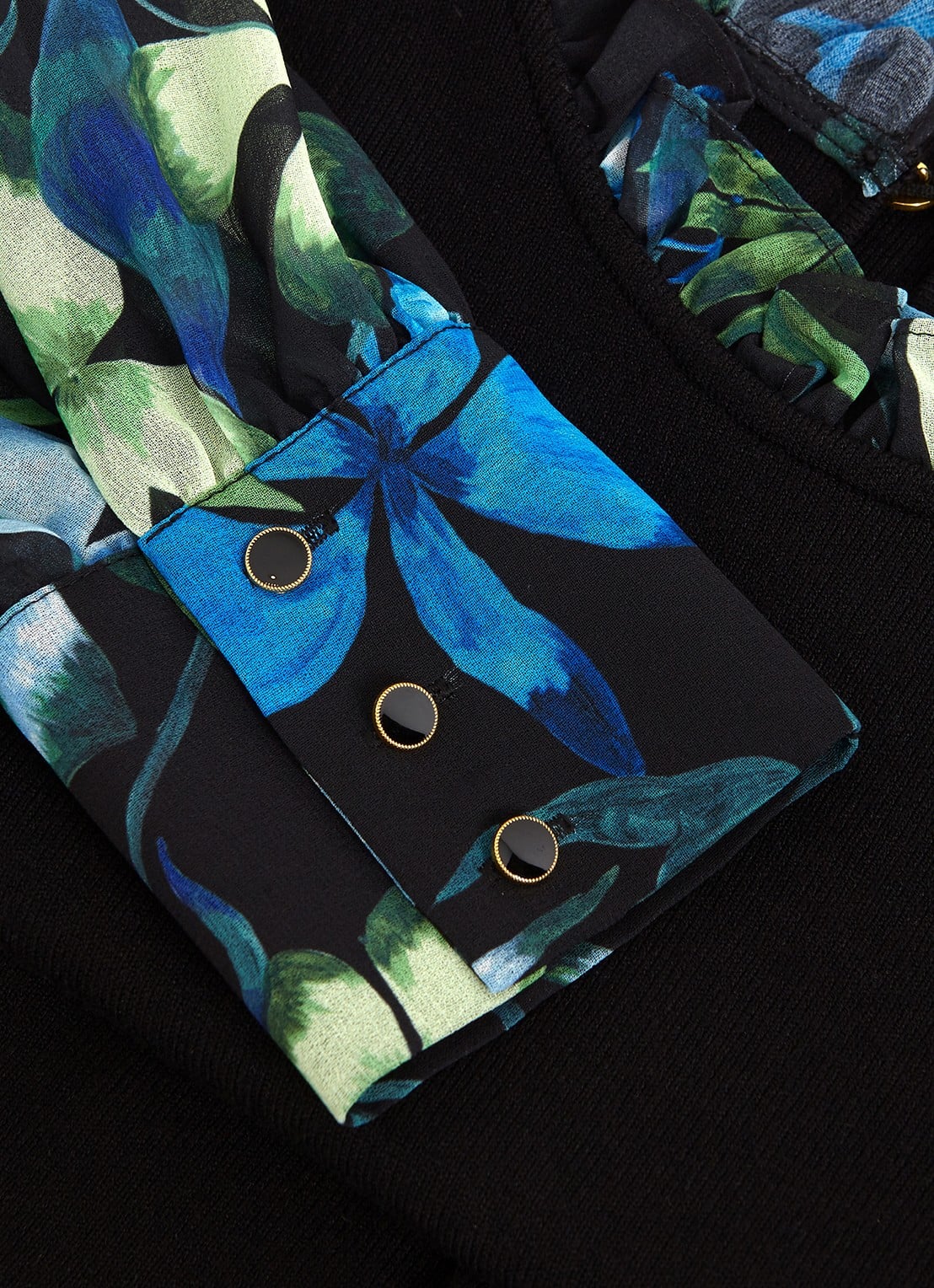Phase Eight Ramona midi jurk met ballonmouw en bloemenprint - detail 3 zwart