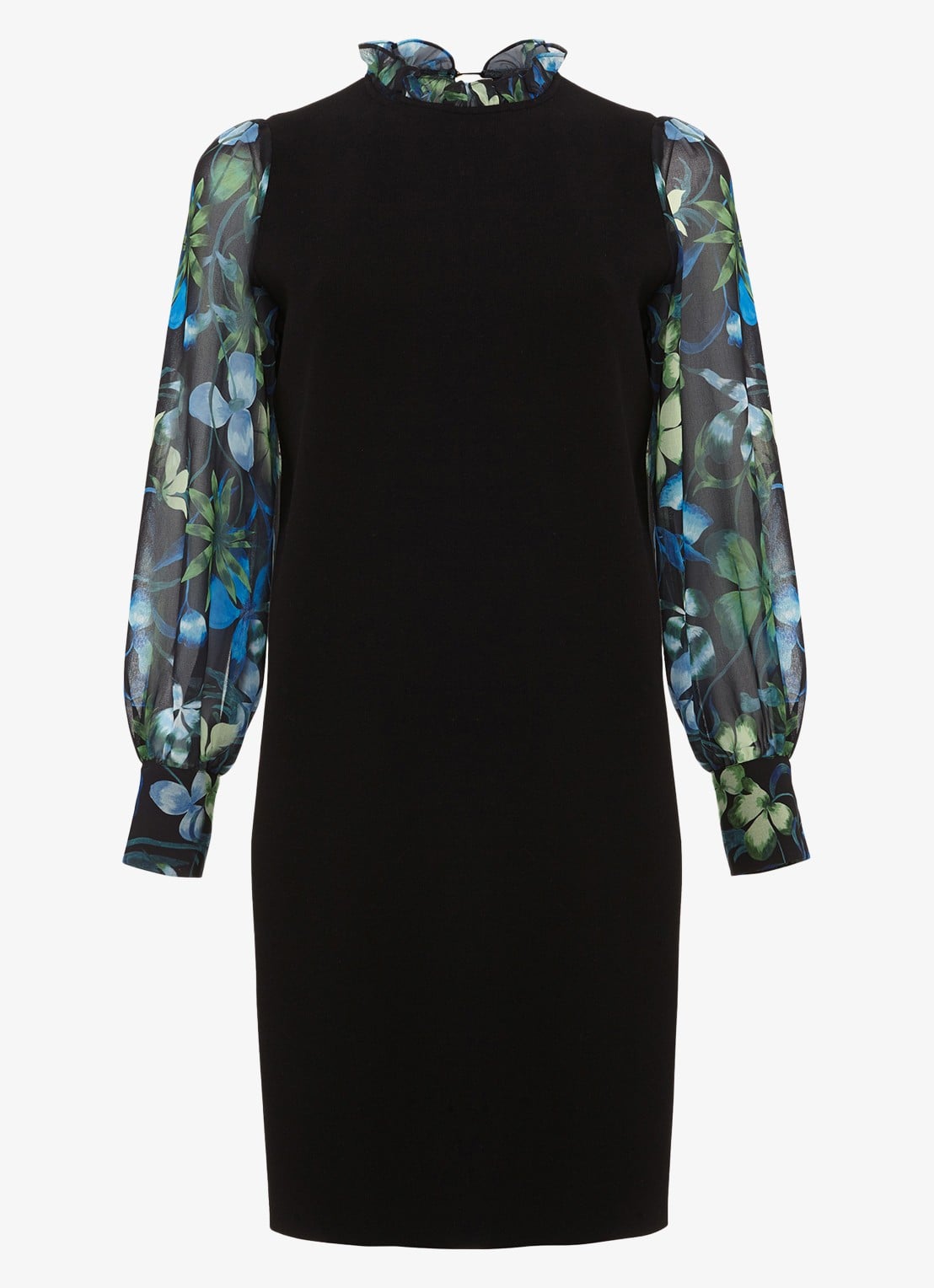 Phase Eight Ramona midi jurk met ballonmouw en bloemenprint - voorkant 5 zwart