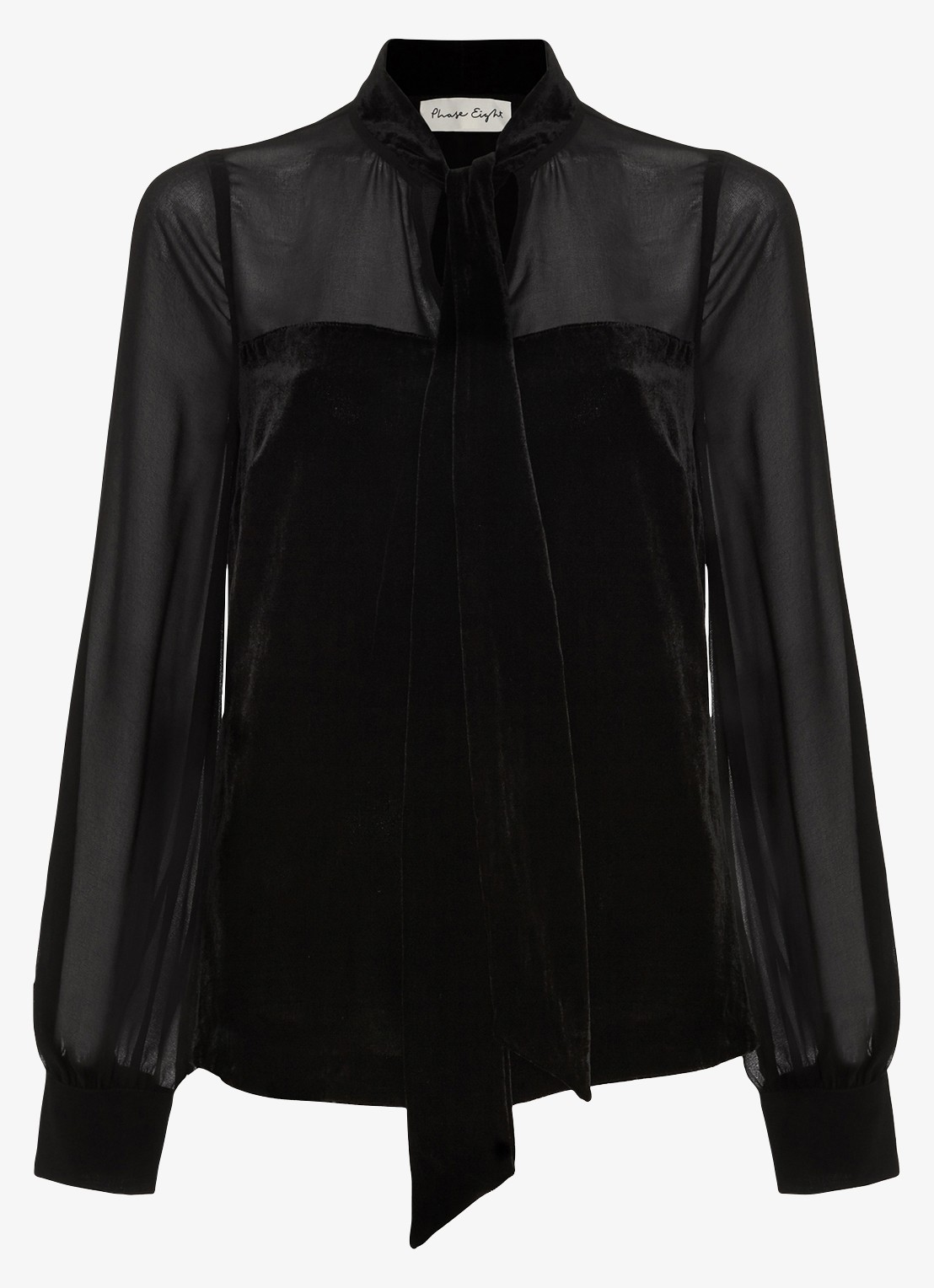 Phase Eight Raye blouse van fluweel - voorkant 2 zwart