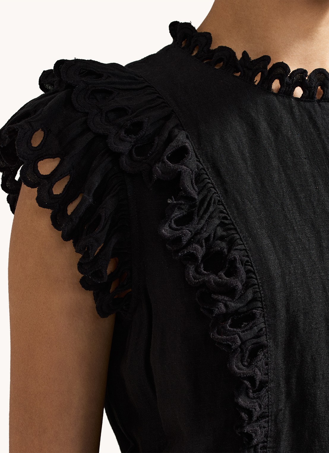 Phase Eight Reena mini jurk in linnenblend met ruches - detail 7 zwart