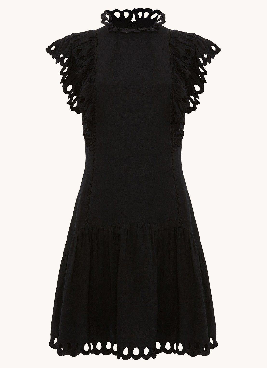 Phase Eight Reena mini jurk in linnenblend met ruches - voorkant 2 zwart