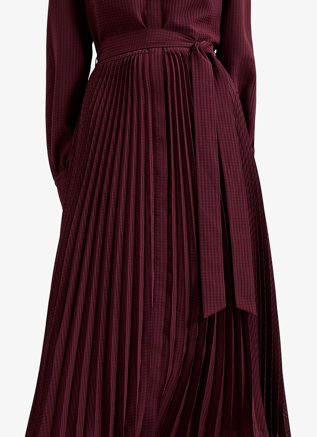 Phase Eight Ren midi blousejurk met print en strikceintuur - detail 3 bordeauxrood