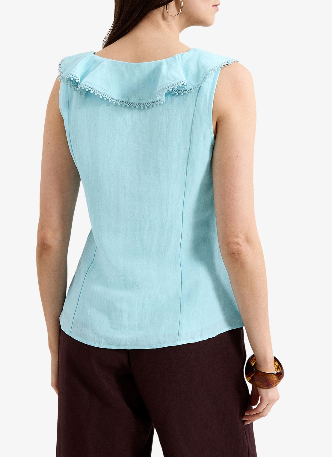 Phase Eight Rhona top in linnenblend met volant - achterkant lichtblauw