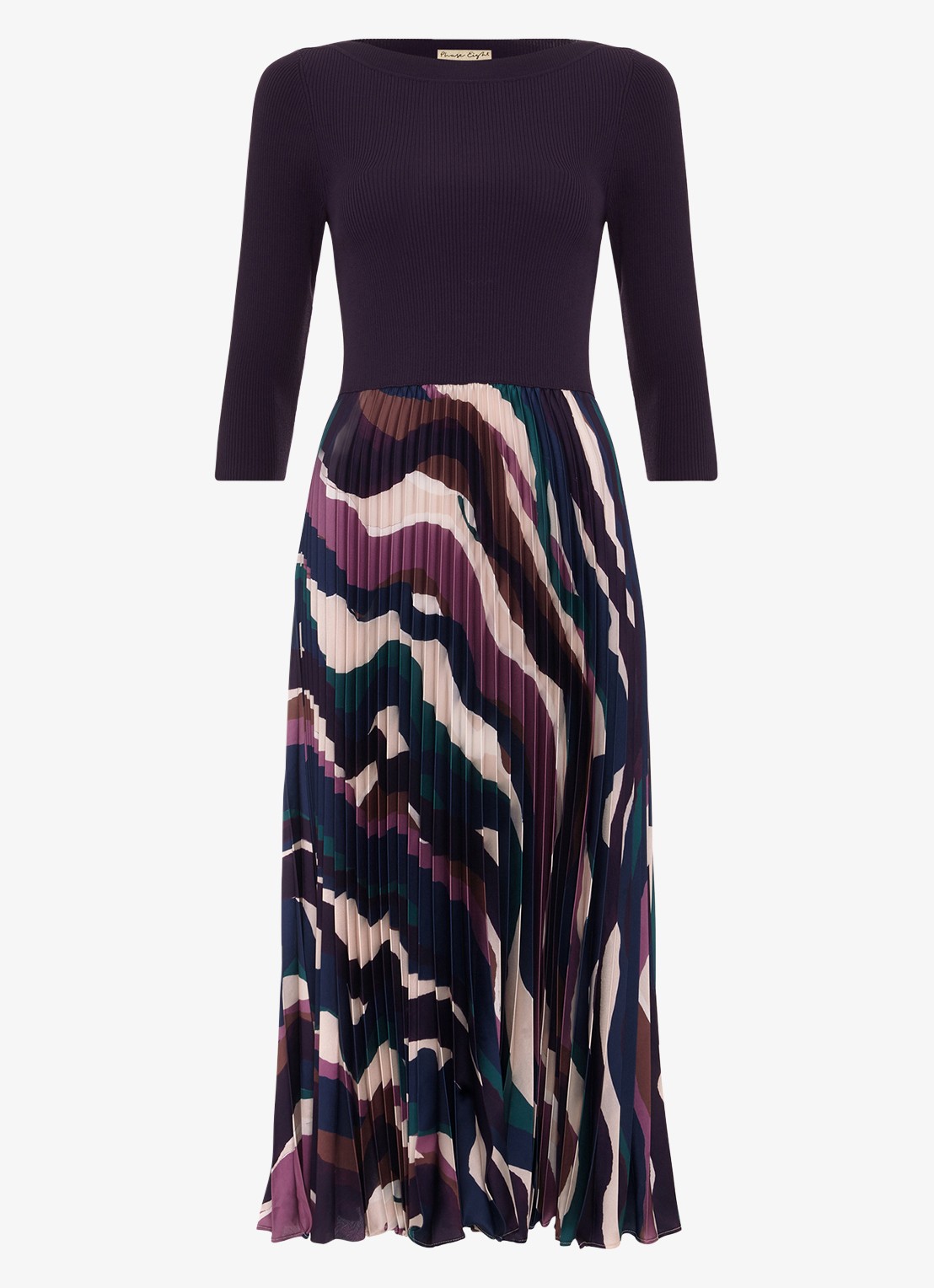 Phase Eight Riley midi jurk met grafische print - voorkant 2 aubergine