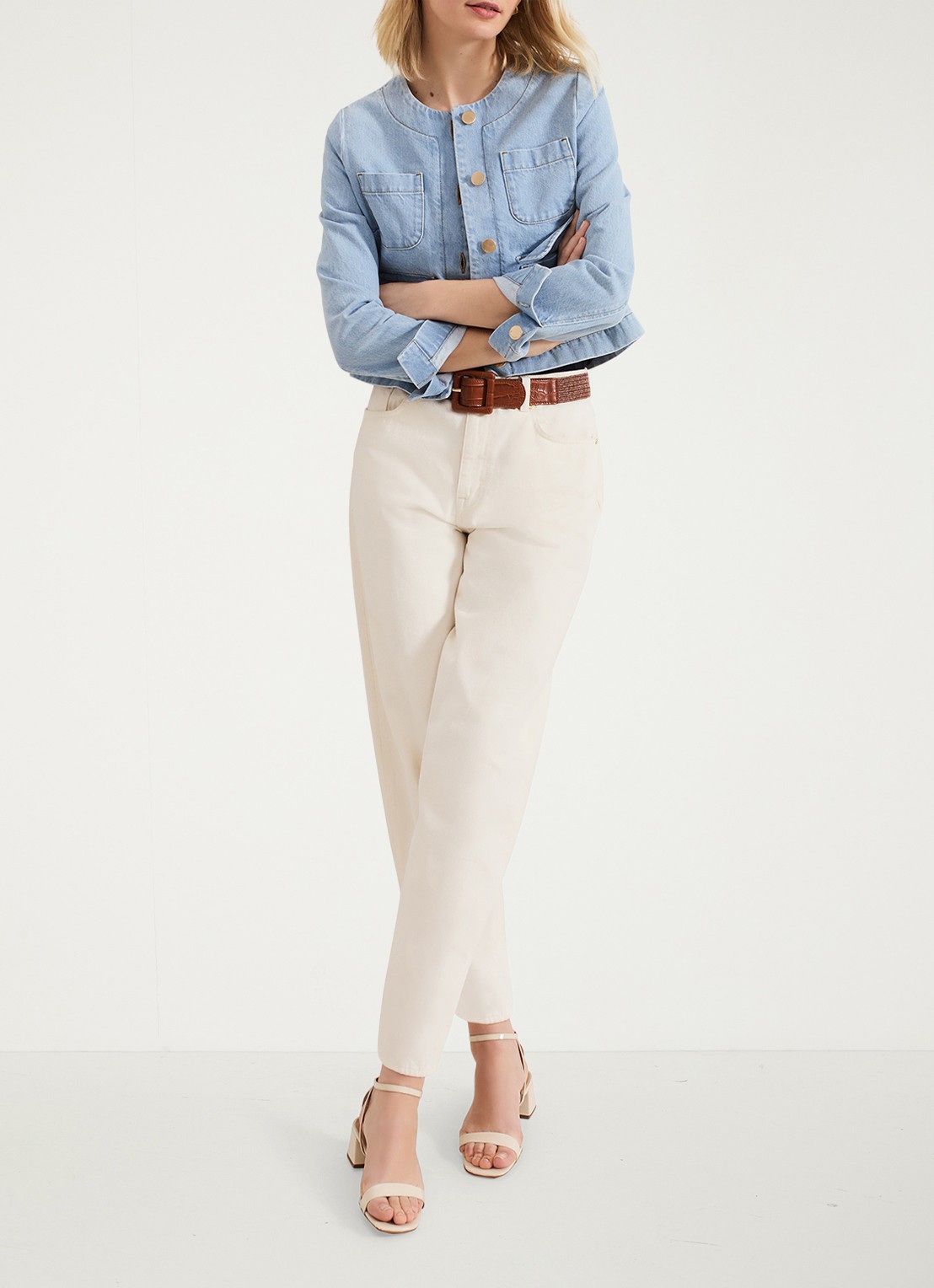 Phase Eight Ripley cropped spijkerjas met klepzakken - voorkant 7 indigo
