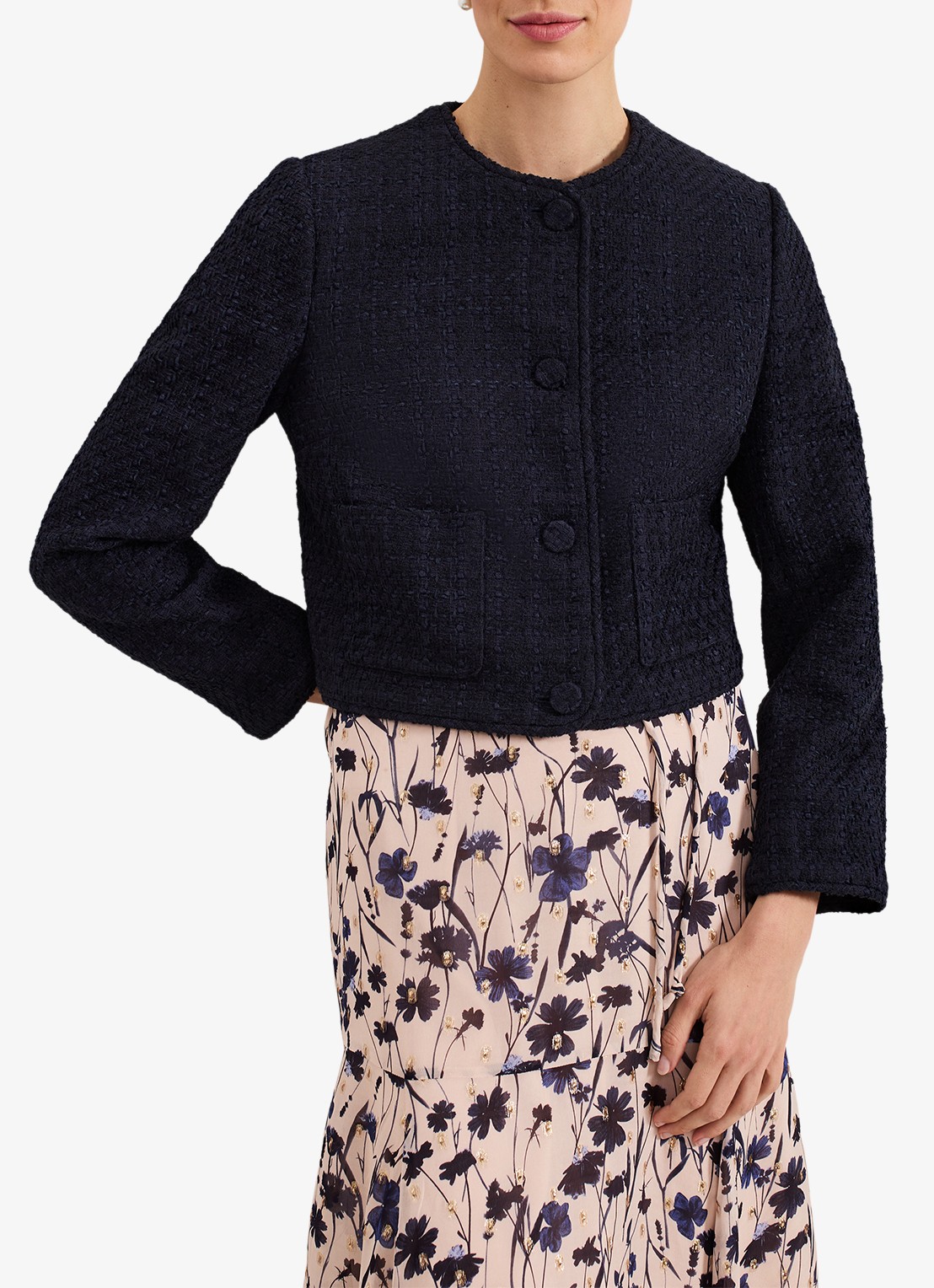 Phase Eight Ripley jack van bouclé met steekzakken - detail donkerblauw