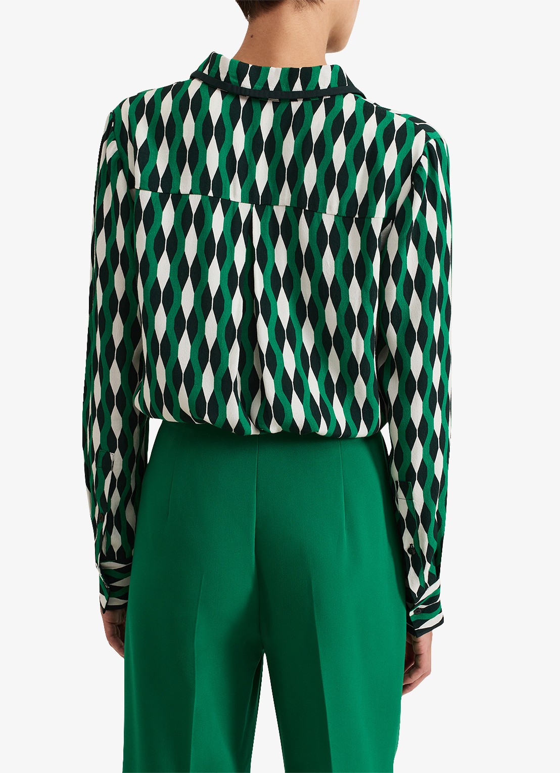 Phase Eight Rita blouse met grafische print - achterkant donkergroen