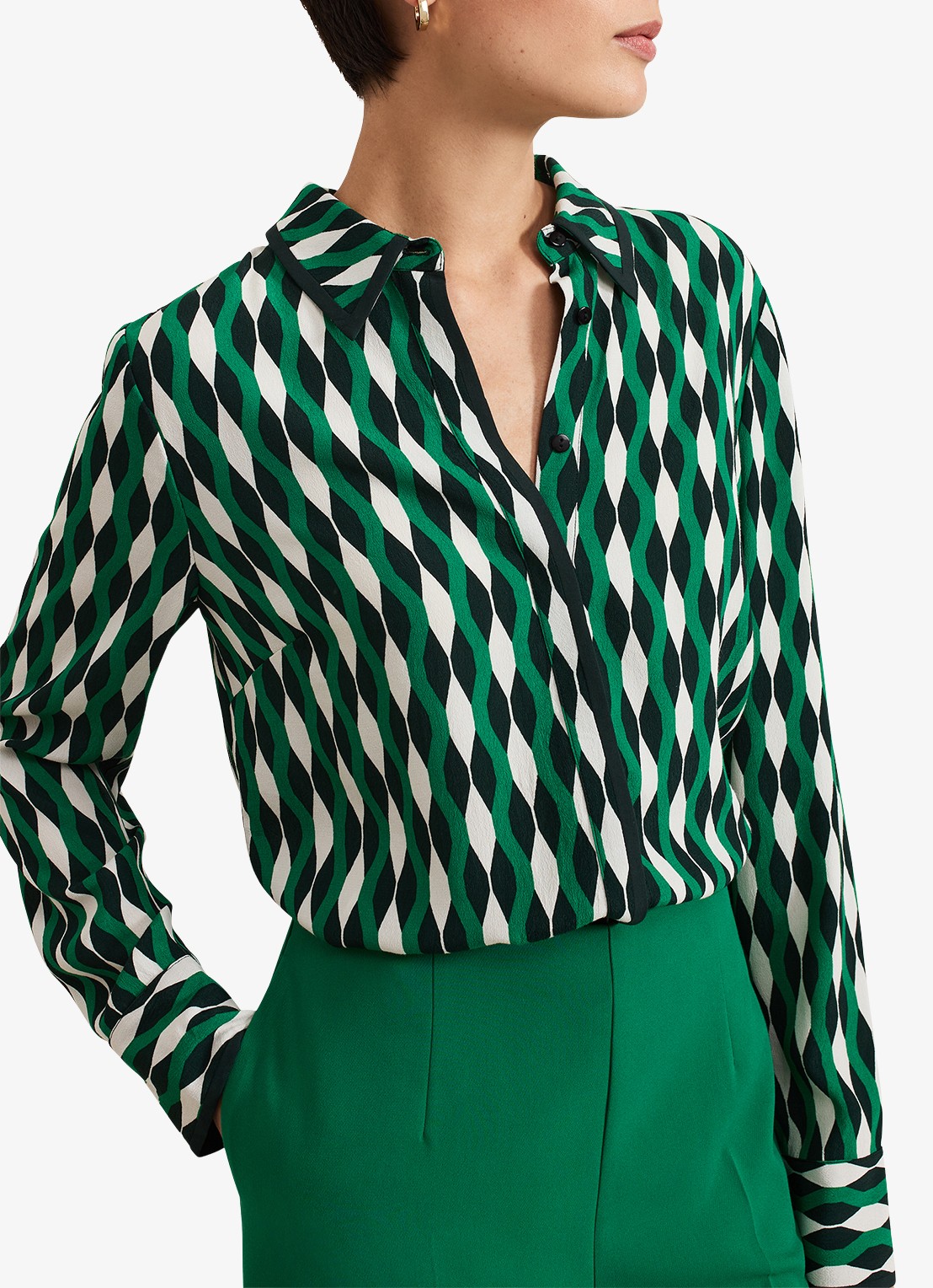Phase Eight Rita blouse met grafische print - detail 3 donkergroen