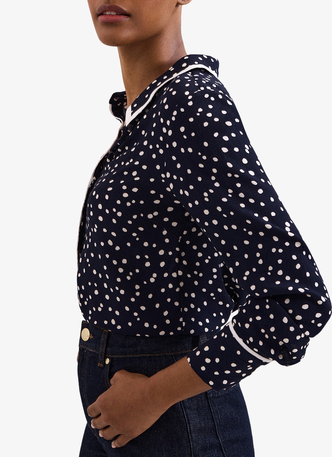 Phase Eight Rita blouse met stippenprint - detail 5 donkerblauw
