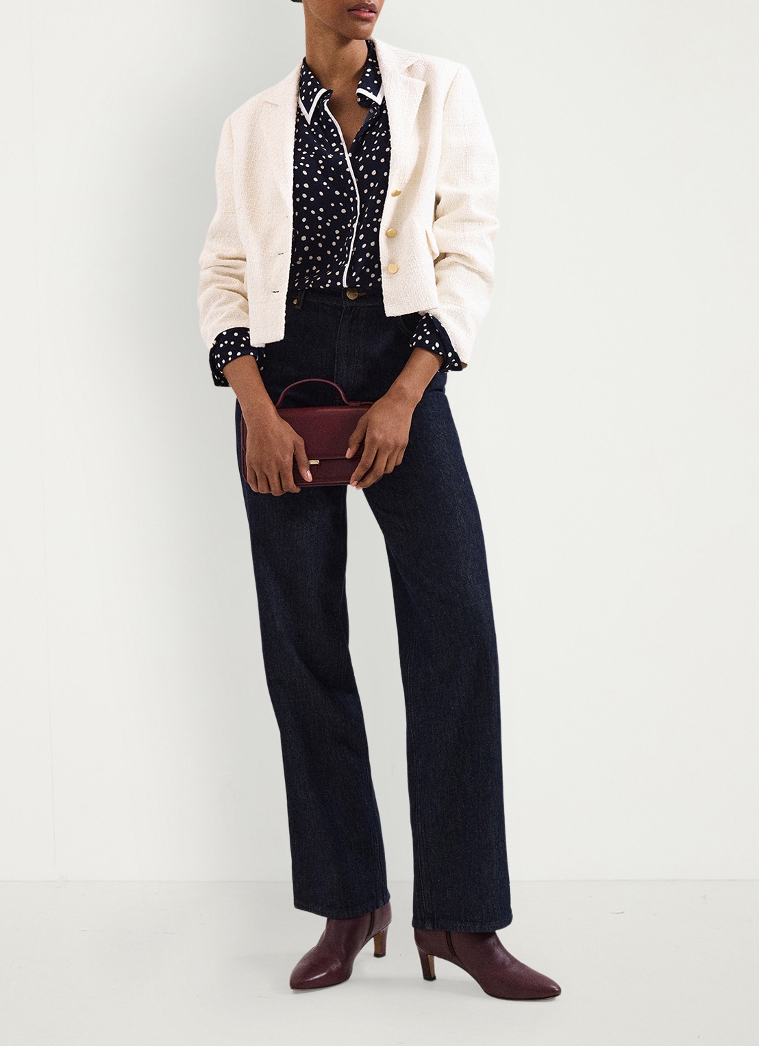 Phase Eight Rita blouse met stippenprint - detail 6 donkerblauw