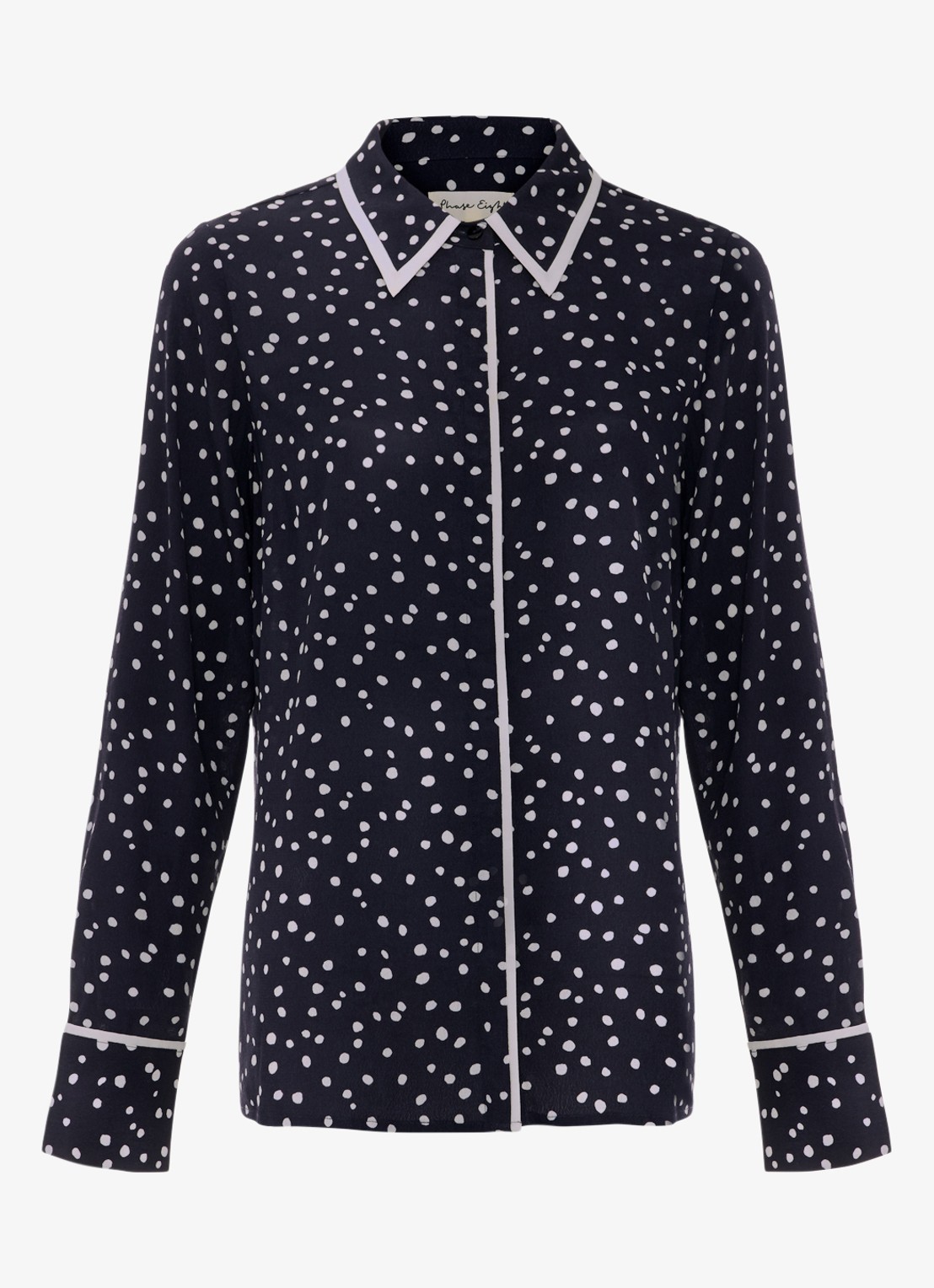 Phase Eight Rita blouse met stippenprint - voorkant donkerblauw
