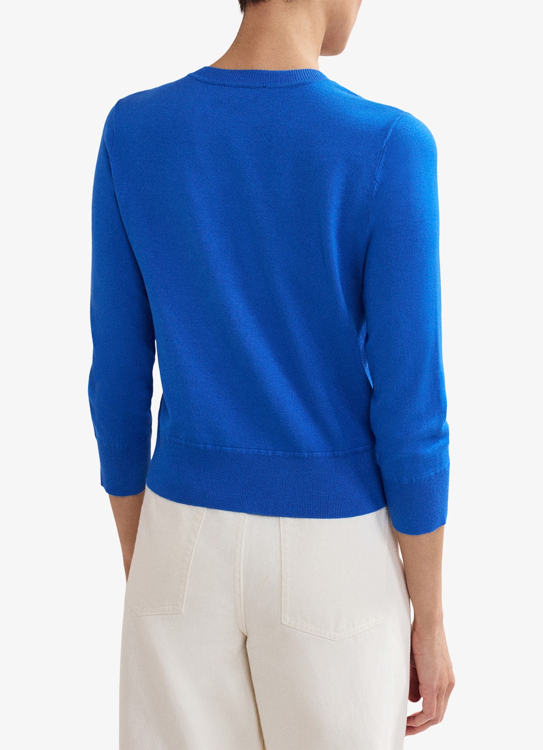 Phase Eight Robin fijngebreid vest met ronde hals - achterkant blauw