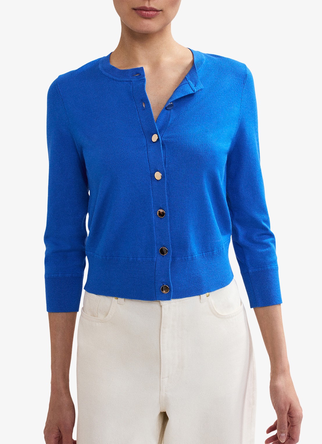 Phase Eight Robin fijngebreid vest met ronde hals - detail 4 blauw
