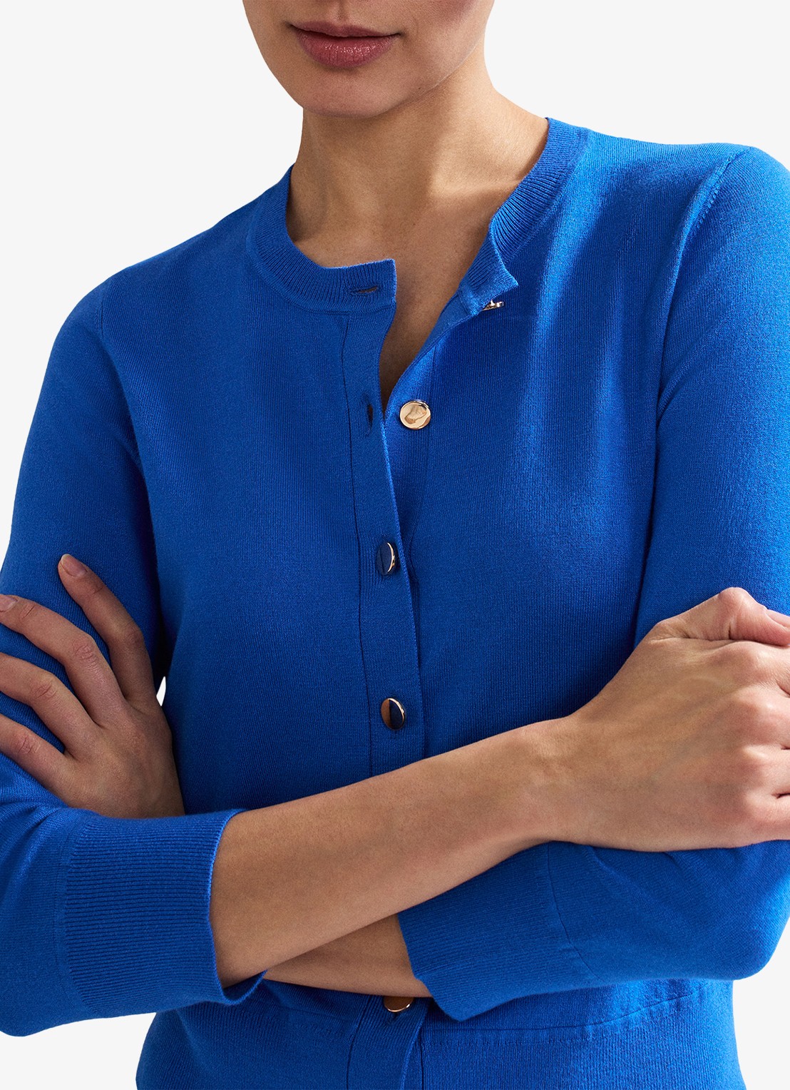 Phase Eight Robin fijngebreid vest met ronde hals - detail 5 blauw