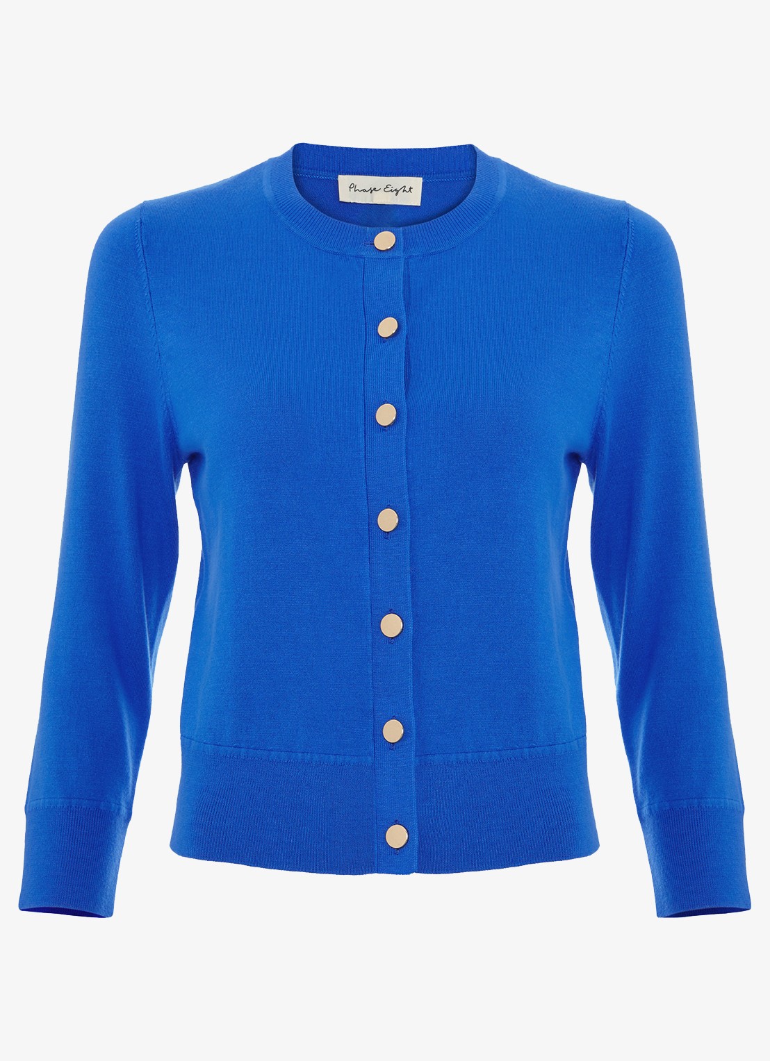 Phase Eight Robin fijngebreid vest met ronde hals - voorkant 2 blauw