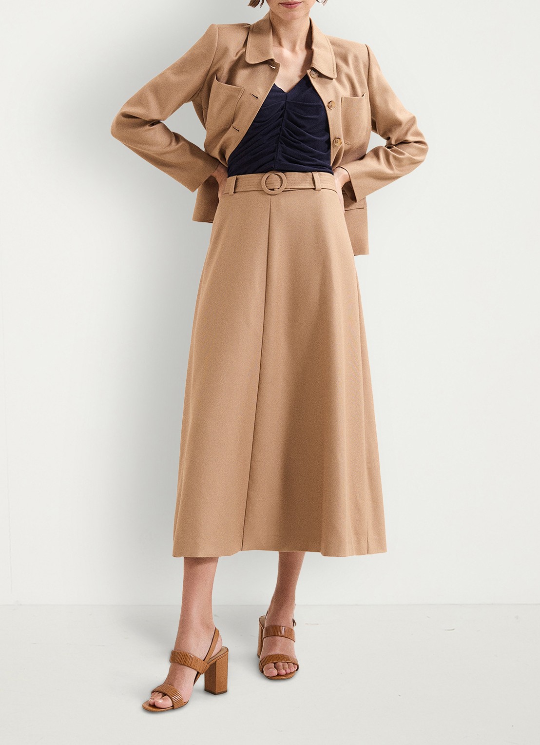 Phase Eight  Rochelle midi rok met ceintuur - detail 4 camel