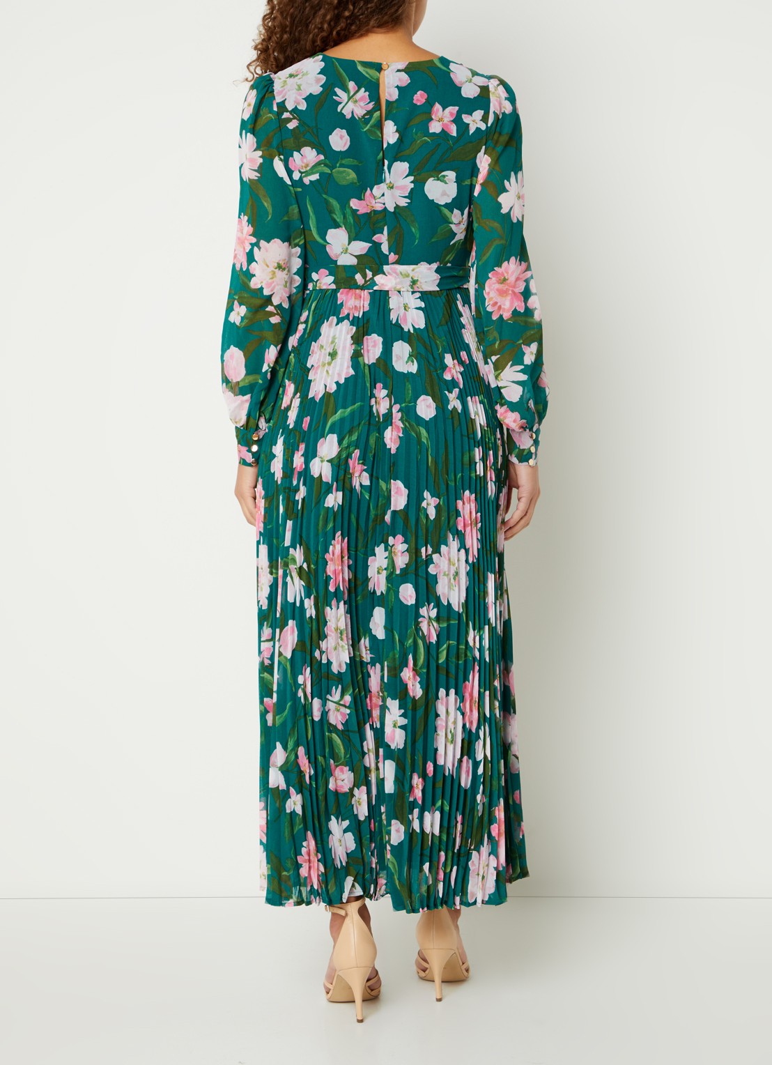 Phase Eight Rosa maxi jurk met bloemenprint en strikceintuur  - achterkant donkergroen