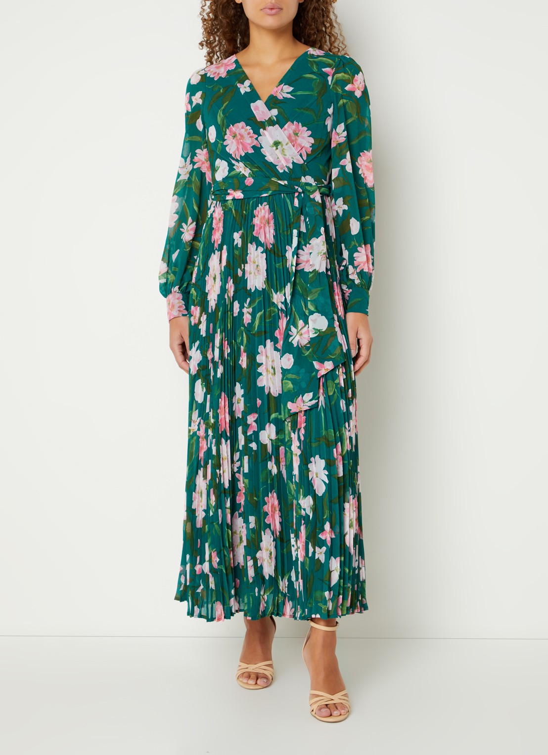 Phase Eight Rosa maxi jurk met bloemenprint en strikceintuur  - detail 2 donkergroen