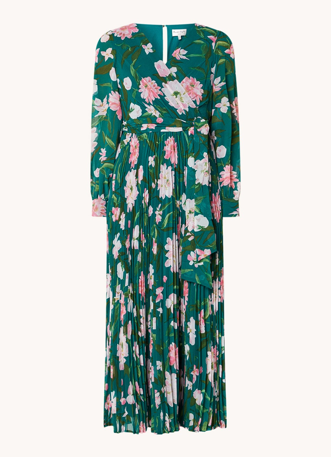 Phase Eight Rosa maxi jurk met bloemenprint en strikceintuur  - voorkant 4 donkergroen
