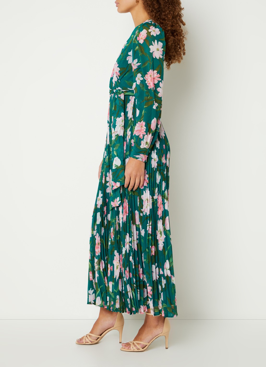 Phase Eight Rosa maxi jurk met bloemenprint en strikceintuur  - voorkant 5 donkergroen
