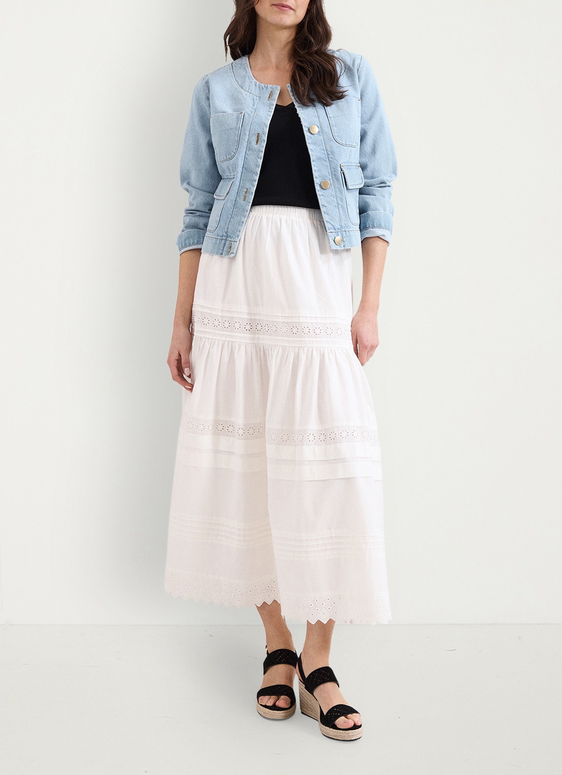 Phase Eight Rosa midi jurk met opengewerkt dessin - voorkant 2 white