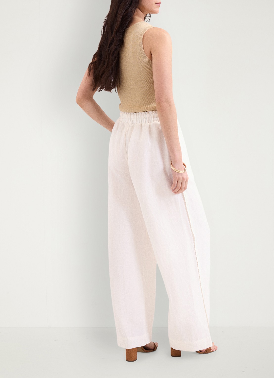 Phase Eight Rowan high waist wide fit broek in linnenblend - achterkant white