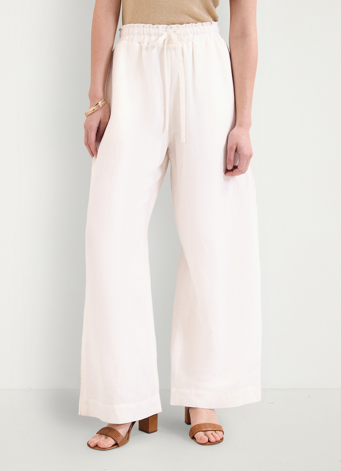 Phase Eight Rowan high waist wide fit broek in linnenblend - detail 2 white