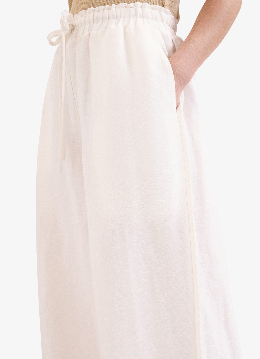 Phase Eight Rowan high waist wide fit broek in linnenblend - detail 3 white