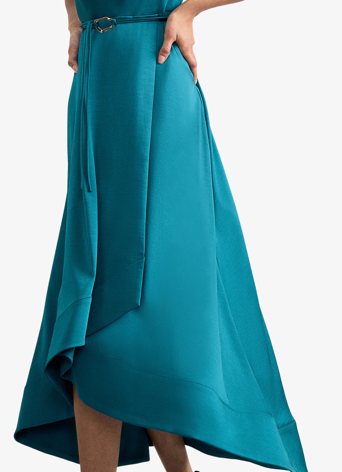 Phase Eight Sabrianna midi jurk met ceintuur en watervalhals - detail 4 petrol
