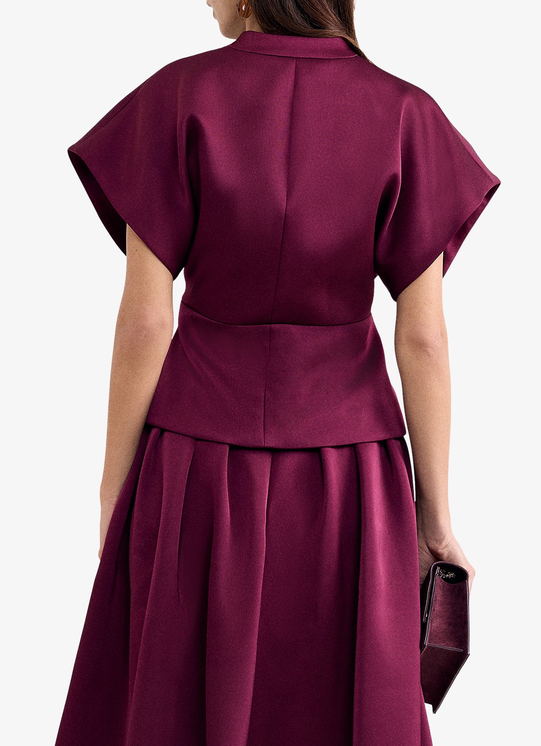 Phase Eight Sally getailleerde blazer van satijn - achterkant 8 bordeauxrood